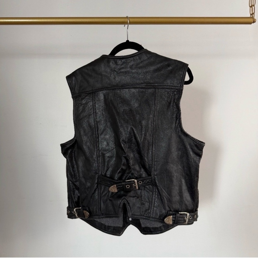 mens black leather vest with metal detailing